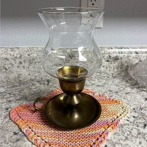 Glass Hurricane Candle Holder with Brass Base